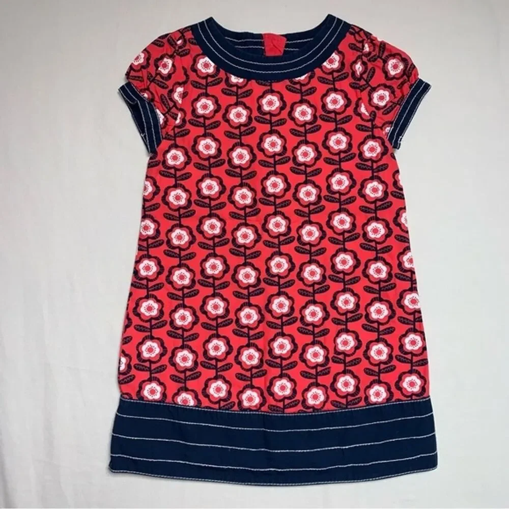 Old Navy Red Floral Navy Blue Dress Girl’s 4T Christmas Daisy Mod Retro Vibe